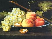 Jacob van Es Nature morte aux peches, raisins et noix sur un entablement oil painting reproduction